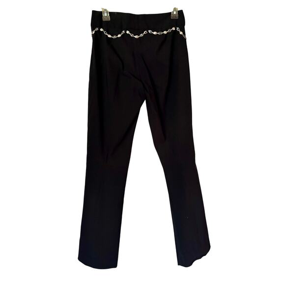 Cache Navy Pant with Metal Chain Enamel Belt Stretch 2" Waist Band Flare Leg - Picture 6 of 6